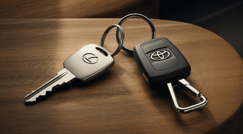 Lexus and Toyota car keys representing a choice.