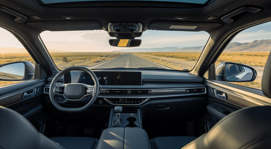 Spacious car interior with ample legroom.