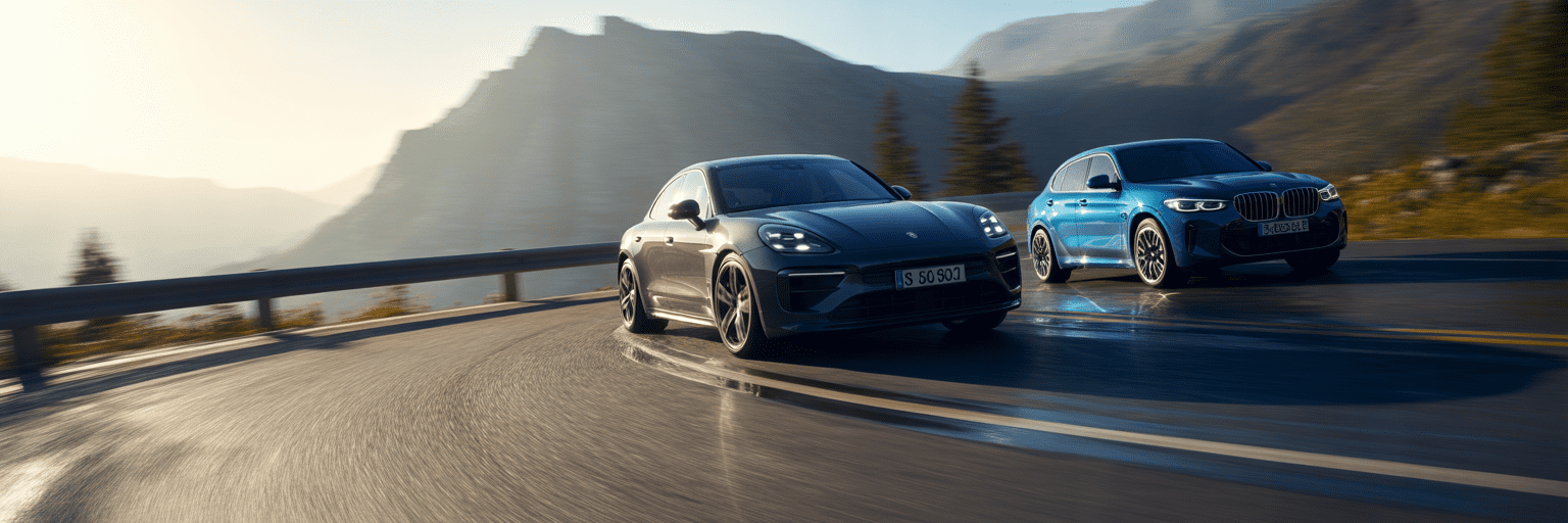 Porsche Macan and BMW X3 M40i on mountain road