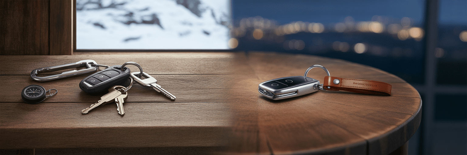 Rugged vs sleek car keys on table