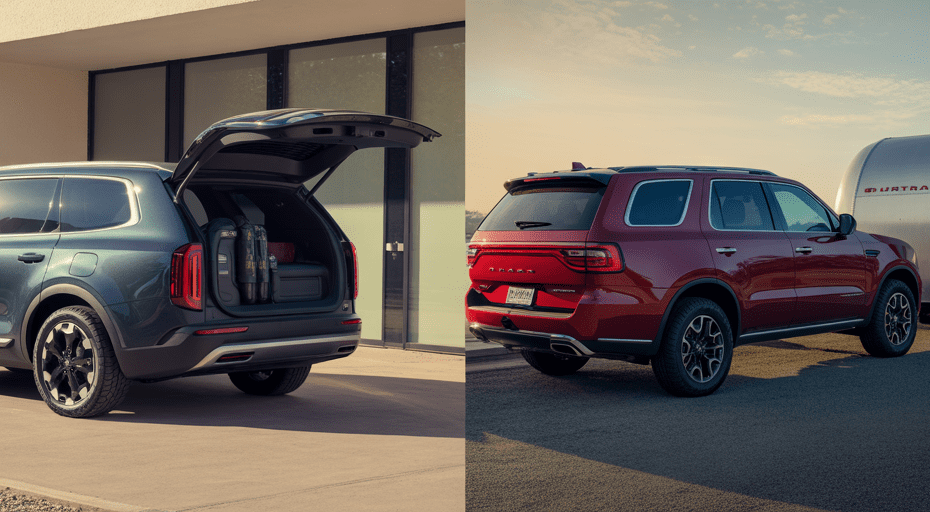 Dodge Durango and Kia Telluride in driveway.
