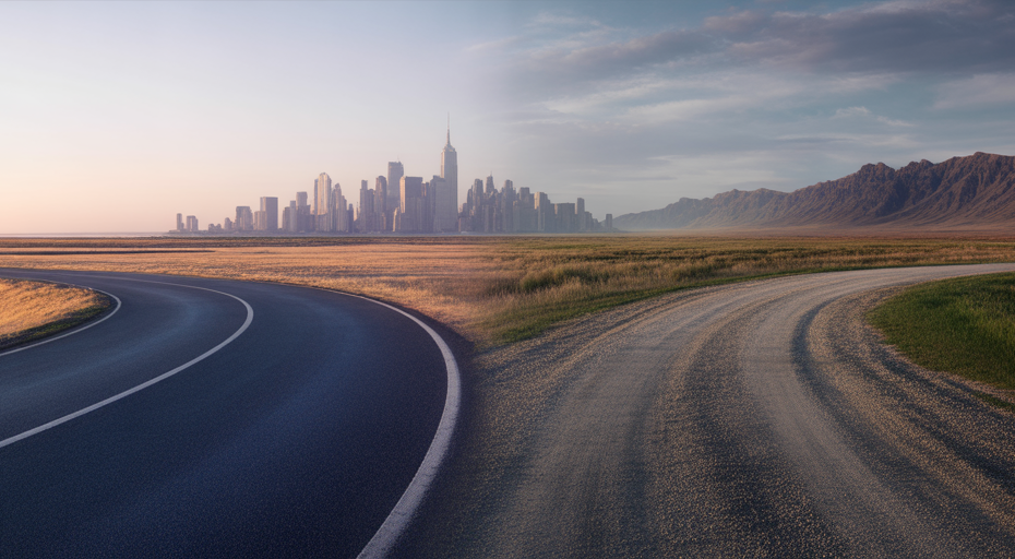 Fork in road showing paved and gravel paths.
