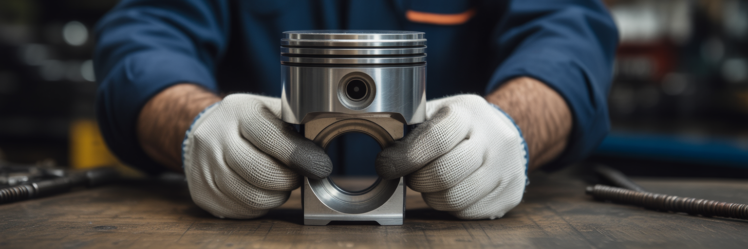 Hand holding piston with flawed ring.
