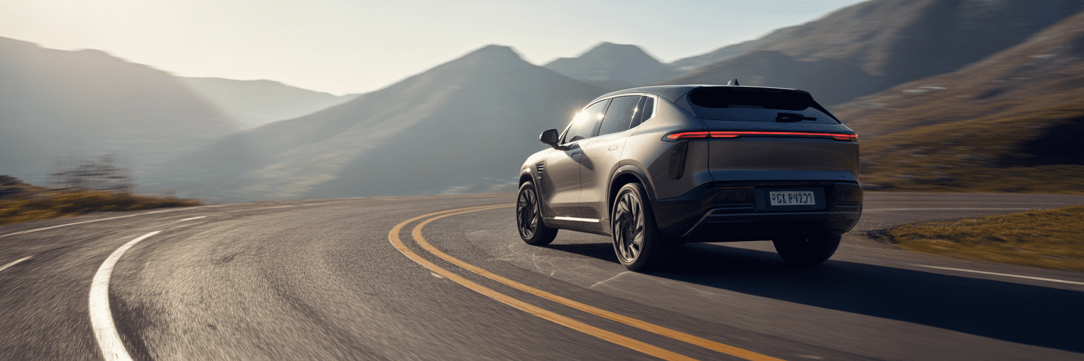 Modern SUV on scenic mountain road.