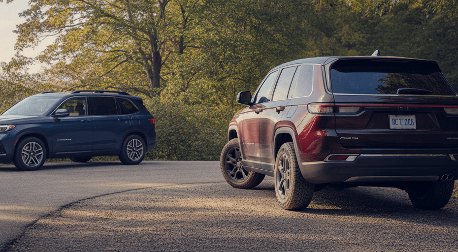 Honda Passport and Jeep Grand Cherokee at scenic overlook.