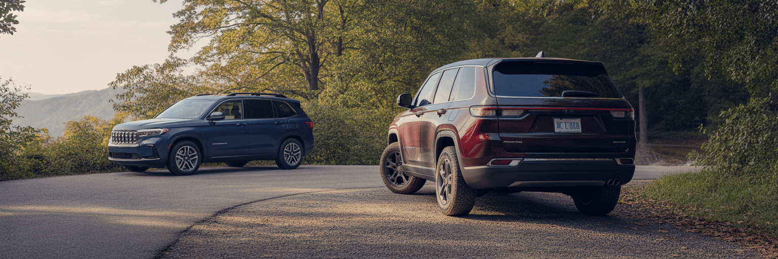 Honda Passport and Jeep Grand Cherokee at scenic overlook.