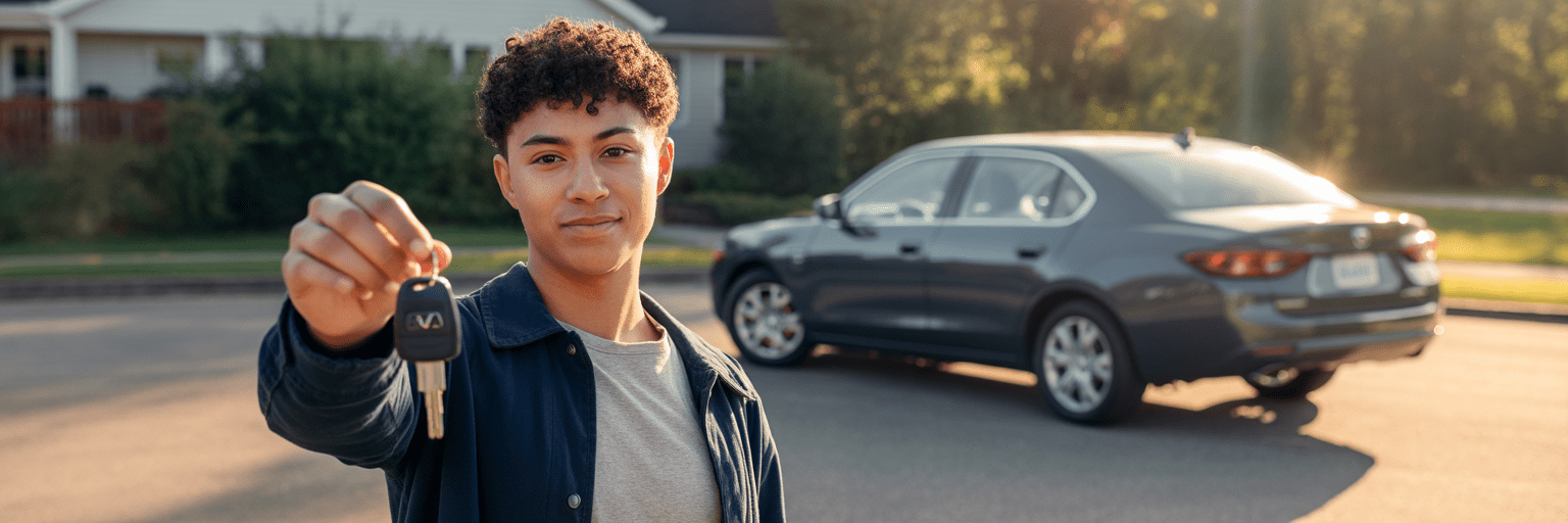 Confident young person holding car keys.