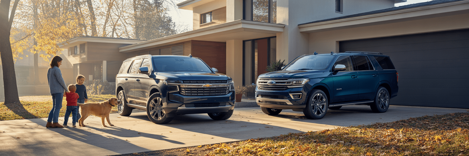 Chevrolet Tahoe and Ford Expedition in driveway.