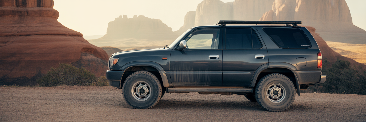 Used Toyota 4Runner at a desert trailhead.