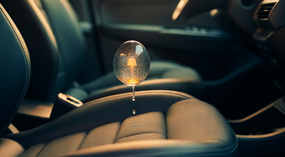 Water droplet falling onto car seat