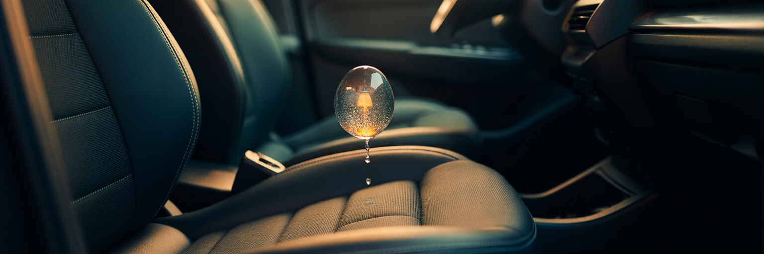 Water droplet falling onto car seat