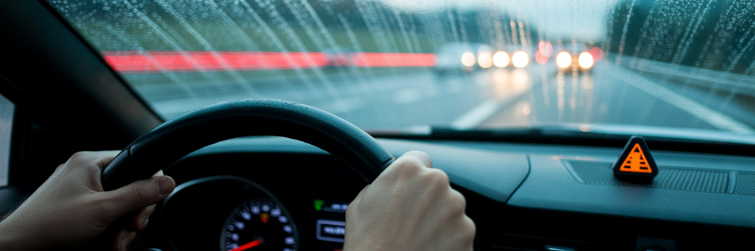 Flashing traction control light on car dashboard