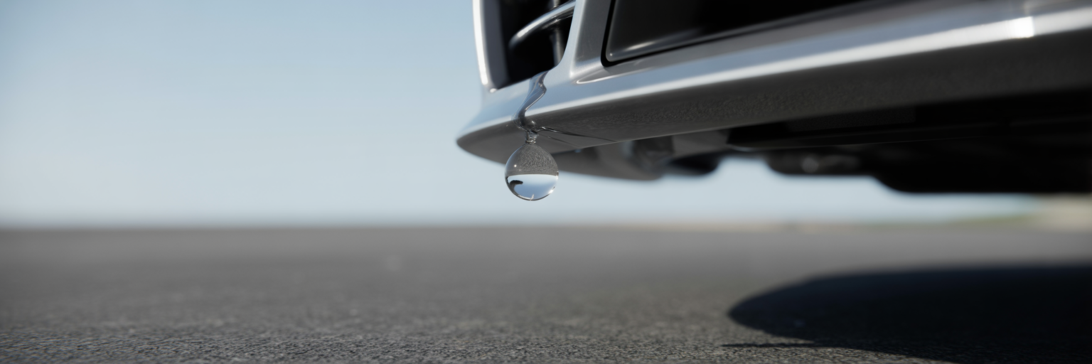 Clear water drop falling from under a car.