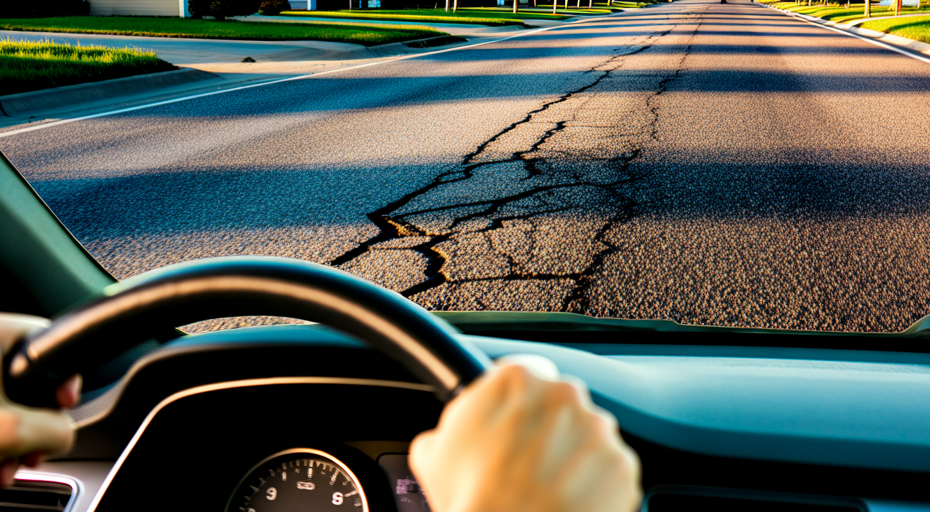 Driving perspective of bumpy road ahead
