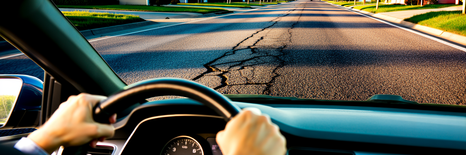 Driving perspective of bumpy road ahead