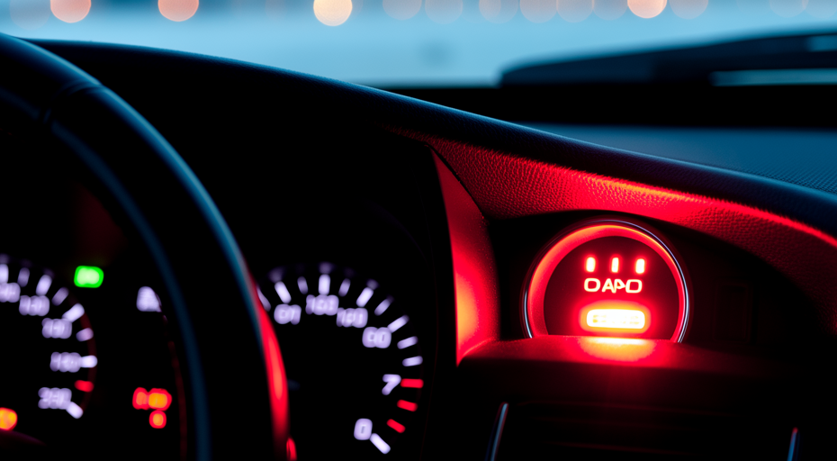 Flickering red oil pressure warning light on dashboard.