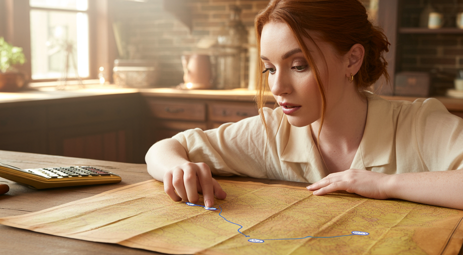 Person planning road trip with map