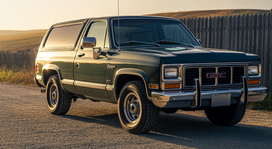 Classic GMC Jimmy on a country road.