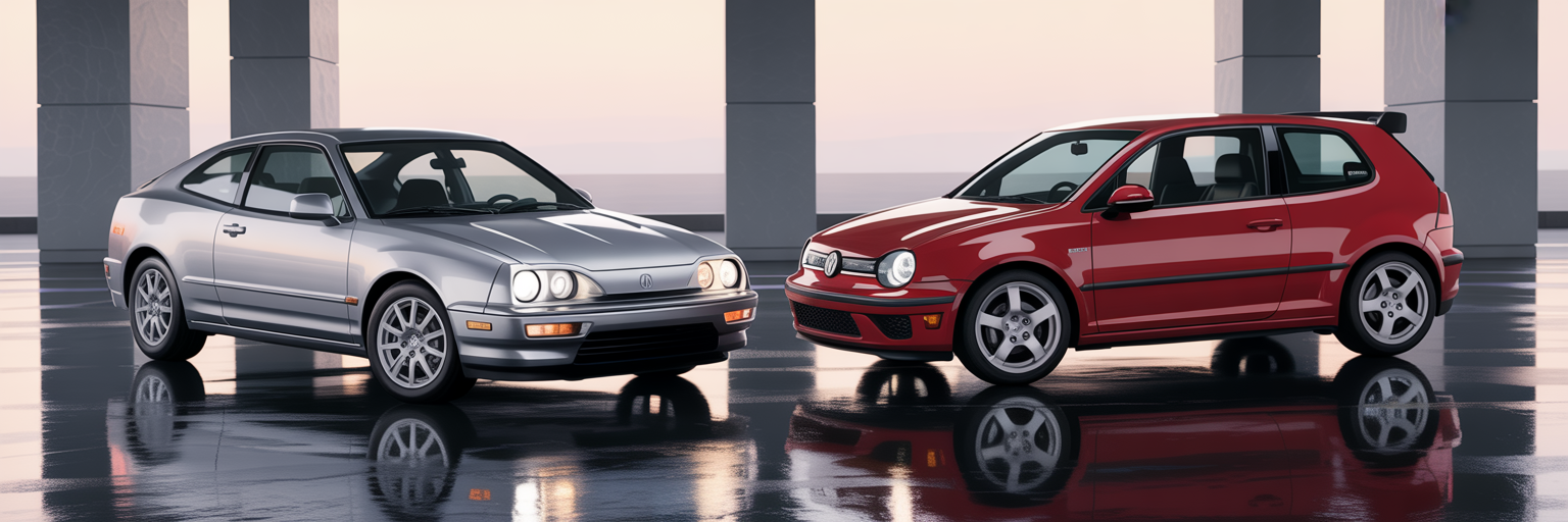 Acura Integra vs Volkswagen Golf GTI comparison.