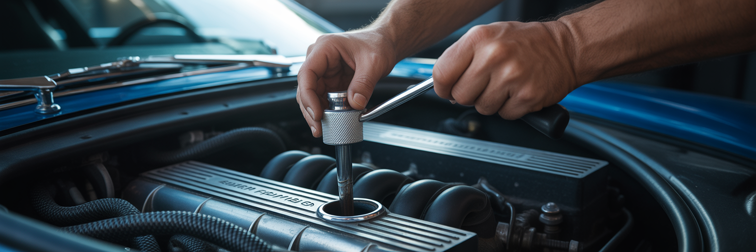 Person checking car engine oil with dipstick.