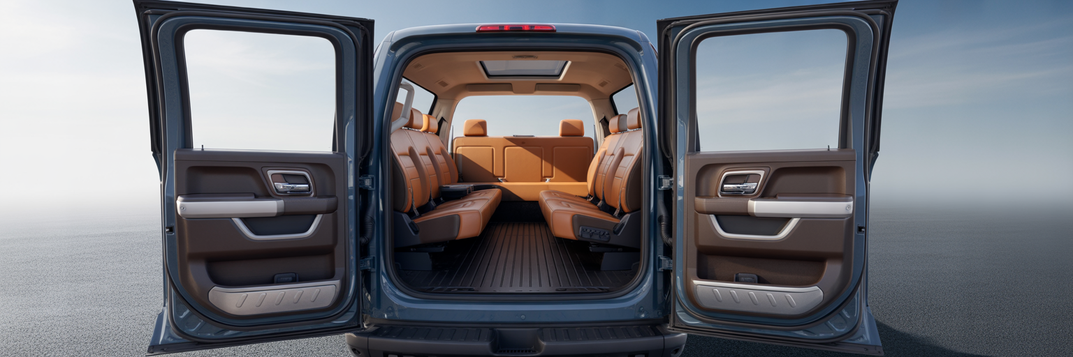 Spacious rear seat of a 2026 crew cab truck