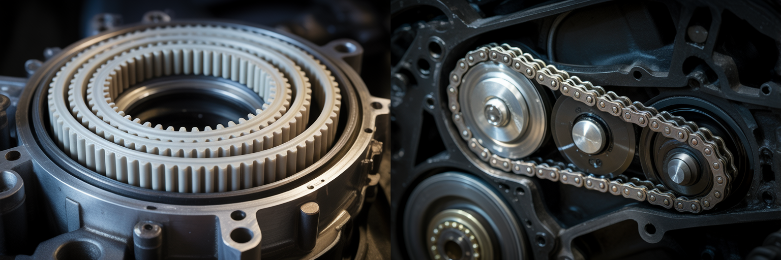 Comparison of engine timing belt and timing chain